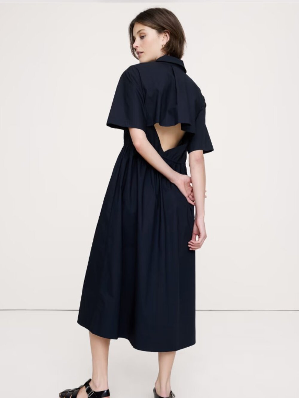 NWOT Banana Republic Poplin Open-Back Dress BLACK - XXL